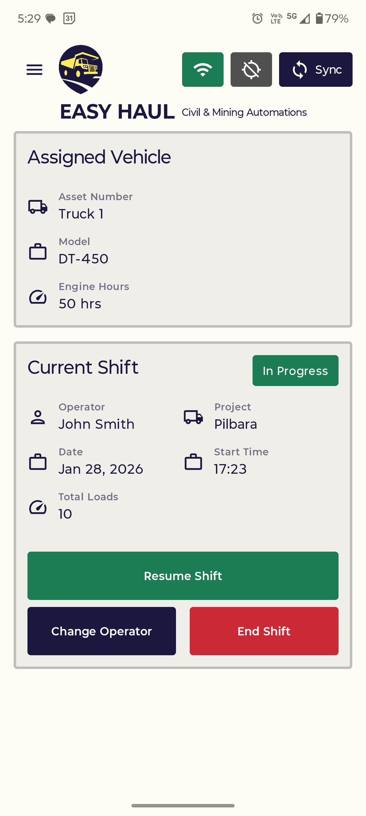 Easy Haul Home Dashboard